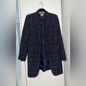 Tommy Hilfiger Navy Plaid Long Blazer with Red and tan Windowpane
